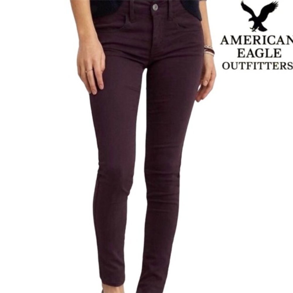American Eagle Hi Rise Jeggings Burgundy Size 4